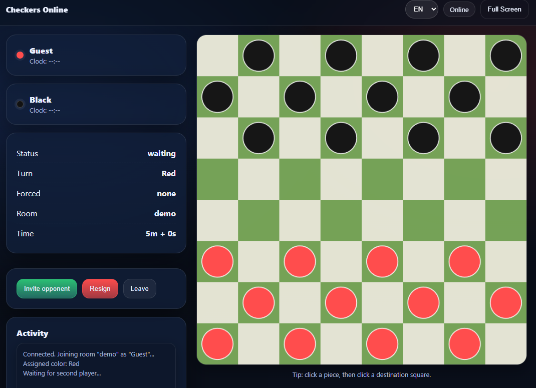 Online Multiplayer Checkers screenshot